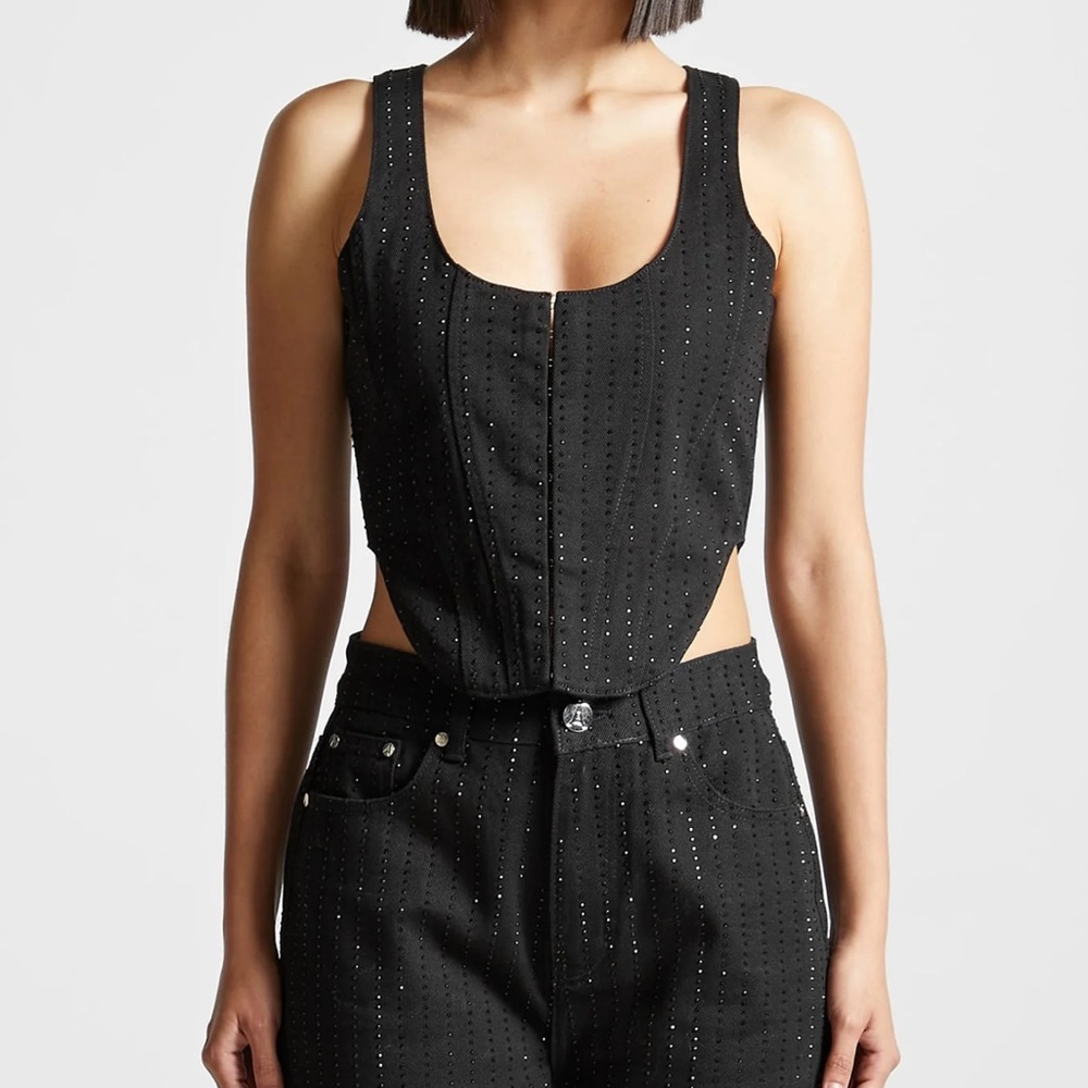 Maniere De Voir Black Rhinestone corset